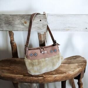 Y2k Vegan Suede and Fur Tan Boho Bag Phoebe Friends Style